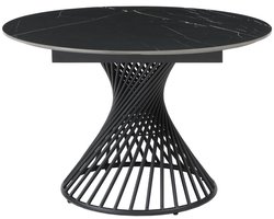 Vente-unique Uitschuifbare eettafel voor 4 tot 8 personen in keramiek en metaal - Look van zwart marmer - CASTINA