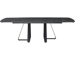 Vente-unique Uitschuifbare eettafel voor 6 tot 10 personen in gehard glas en keramiek - Look van zwart marmer - MARDONA L 260 cm x H 76 cm x D 100 cm