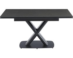 Vente-unique Uitschuifbare eettafel voor 6 tot 8 personen in keramiek, gehard glas en metaal - Donkergrijs en zwart - MIAZELO van Maison Céphy