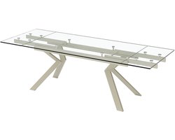 Vente-unique Uitschuifbare eettafel voor 6 tot 8 personen van gehard glas en beige metaal - Transparant - VELIKA