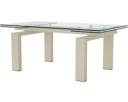 Vente-unique Uitschuifbare eettafel voor 8 tot 10 personen van gehard glas en beige metaal - Transparant - LUBANA