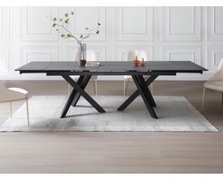 Vente-unique Uitschuifbare eettafel voor 8 tot 12 personen in gehard glas en keramiek - Look van zwart marmer - MARISO
