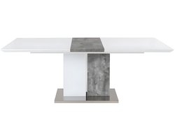 Vente-unique Uitschuiftafel EREN - 6 tot 8 zitplaatsen - Gelakt MDF - Kleuren: wit en betongrijs