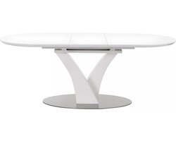 Vente-unique Uittrekbare eettafel - 6 à 8 personen - Mdf en roestvrij metaal - Witgelakt - TALARA