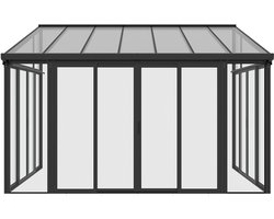 Vente-unique Veranda in aluminium en polycarbonaat met uv-bescherming - 12 m² - Antraciet - MATHILDA