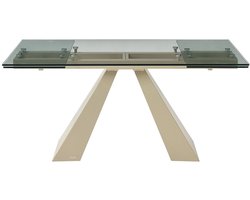 Vente-unique Verlengbare eettafel van 6 tot 10 plaatsen van gehard glas en beige metaal - Transparant - LOZIPA van Maison Céphy