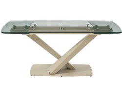 Vente-unique Verlengbare eettafel van 6 tot 10 plaatsen van gehard glas en metaal - Transparant en beige - MALATA van Maison Céphy