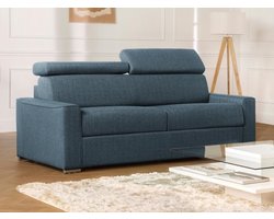 Vente-unique Vierzits-express-slaapbank van blauwe stof - Bed van 160 cm met brede latten - Matras 22 cm met schuim met vormgeheugen VIZIR