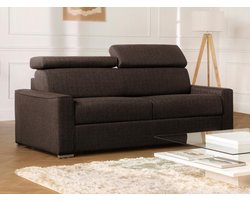 Vente-unique Vierzits-express-slaapbank van donkerbruine stof - Bed van 160 cm met brede latten - Matras 22 cm met schuim met vormgeheugen VIZIR