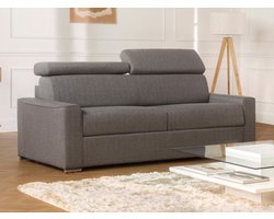 Vente-unique Vierzits-express-slaapbank van grijze stof - Bed van 160 cm met brede latten - Matras 22 cm met schuim met vormgeheugen VIZIR