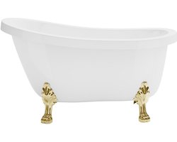 Vente-unique Vrijstaand retro bad met gouden leeuwenpoten - 200 L - 145 x 74 x 77 cm - Wit - NISOS II