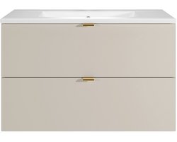 Vente-unique Zwevend badkamermeubel met inbouwwastafel - Beige - 80 cm - LAVENA