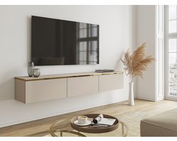 Vente-unique Zwevend tv-meubel met 3 deuren - Beige en goud - VUKIA