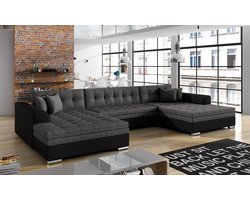 Vento - Opklapbare hoekbank - Hoekbank met slaapfunctie - grote U-hoekbank - voor in de woonkamer - Comfortabel - Grijs - Zwart - 355 x 165 cm