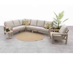 Verano lounge hoekbank + loungestoel (5-delig) - Latte