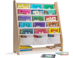 【Verbeterde Kwaliteit】Massief Houten Kinderboekenrek – Onbehandeld Grenen, Glad Geschuurd – Natuurlijke Grenenkleur – Boekenkast & Opbergkast voor Kinderen – Speelgoed Organizer voor de Kinderkamer