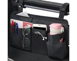 Verbeterde stoelzijtas met bekerhouder - Opbergaccessoire voor armsteun van stoel/rolstoel/walker - Zwart