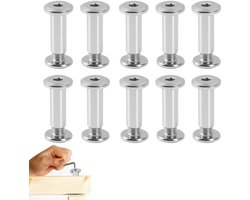 Verbindingsschroeven M5 x 16 mm met dopmoer, roestvrij staal A2 voor meubels, kasten en houten planken - 10 stuks zeshoekige bevestigingsset