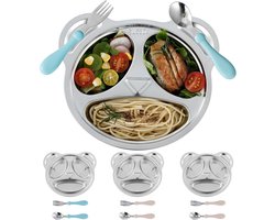 Verdeelde Borden - Dinerborden Set - Maaltijden Scheiden - Onbreekbaar Staal - 4 Stuks - Zilver