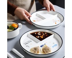 Verdeelde borden met 3 compartimenten van porselein voor gewichtsverlies en portiecontrole - Set van ronde dinerborden voor een uitgebalanceerd dieet.