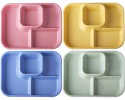 Verdeelde borden voor volwassenen en kinderen - Set van 4 herbruikbare snackborden met 4 vakken - Onbreekbaar servies - 27 cm