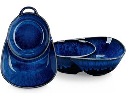 Verdeelde kommen Set van 2 - Ontbijtgranen en melk scheiden - Magnetron- en vaatwasmachinebestendig - Blauw