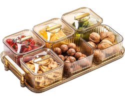 Verdeelde serveerschaal met deksel - snackdienblad met handvat en 6 verwijderbare transparante kommen - serveerschaal voor voorgerechten, snoep, noten, koekjes, feestvoedsel, chips.