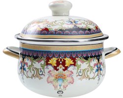 Verdikte emaille soeppan met deksel en anti-aanbaklaag - voor inductie kookplaat - 3 liter inhoud - Franse stijl - emaille braadpan met handvat.