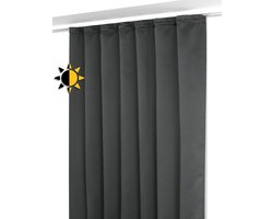 Verduisterend gordijn met krulband - Ondoorzichtig gordijn - Maat en kleur naar keuze - 140 cm breed 175 cm hoog - Donkergrijs gordijnen kant en klaar met haakjes
