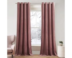 Verduisterende Fluwelen Gordijnen met Lussen - 2 Stuks - Thermisch Isolerend - 132x260cm - Grijsroze