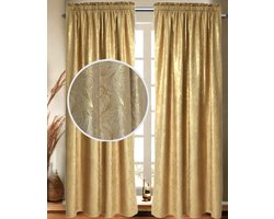 Verduisterende Gordijn van hoge kwaliteit Fluweel – Kant en klaar Goud kleur curtains met bloem ontwerp - 140x250 cm -Inclusief gordijnhaken voor Gordijnen rail + heb ook optie voor Gordijnen Buis