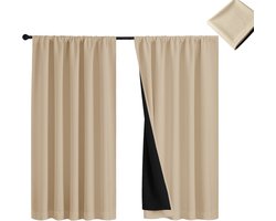 Verduisterende gordijnen – Dikke isolerende gordijnen – Gordijnen met tunnelzoom – Gordijnen met verduisterende coating – Voorgewassen gordijnen – 1m x 1,2m – Beige – Bevat slechts twee gordijnpanelen