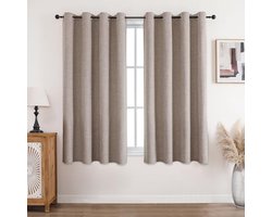 Verduisterende gordijnen met ringen, 100% ondoorzichtig, linnen, 160 x 132 cm, set van 2, thermogordijn voor geluidsisolatie en koudebescherming