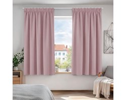 Verduisterende Gordijnen Plooiband - 2 Panelen Lichtroze - 117x138 cm (BxH) - Kant-en-klaar - Ondoorzichtige Gordijnen voor Woonkamer en Slaapkamer
