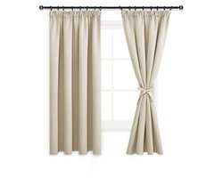 Verduisterende Gordijnen Plooiband met Riemen, Kant en Klaar, Ondoorzichtige Gordijnen voor Woonkamer, 117x183 cm (B x H), Crème Beige, 2 stuks