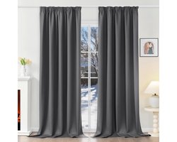 Verduisterende Gordijnen Plooiband Thermisch Donkergrijs Set van 2