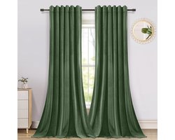 Verduisterende Gordijnen - Qelus - Gordijn - Curtains - Kant en Klaar - Fluweel Gordijnen - B 132 x H 274cm - Olijfgroen - 2 stuks