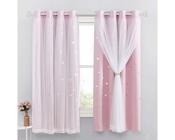 Verduisterende gordijnen roze – kinderkamergordijnen met sterren en thermische voering – 132x160cm – Lichtroze – Geschikt voor meisjeskamer en decoratie