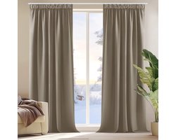 Verduisterende Gordijnen Set 2-delig - 140x200 cm per Paneel - Taupe - Kant-en-klaar met Potloodplooi - Thermisch Isolerend - Geluidsreducerend - Machinewasbaar