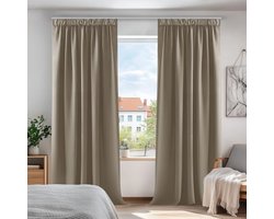 Verduisterende Gordijnen Set 2 Stuks - 140x240 cm (B x H) per Paneel - Taupe/Bruin - Kant-en-klaar met Plooiband - Ondoorzichtige Thermogordijn voor Slaapkamer en Woonkamer