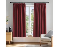 Verduisterende gordijnen set van 2 panelen - Donkerrood - 117x138 cm (B x H) per stuk - Met plooiband - Ondoorzichtige luxe gordijnen voor woonkamer en slaapkamer - Geluidsreducerend en energiebesparend