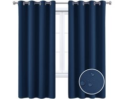 Verduisterende gordijnen, thermisch geïsoleerde korte gordijnen met ringen voor de slaapkamer, zachte gordijnen voor kleine woonkamerramen, 334 x 466 cm, marineblauw, 1 paneel