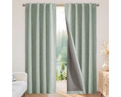 Verduisterende gordijnen voor slaapkamer - natuurlijke linnen gordijnen 132 cm B x 160 cm L (Pack van 2), thermisch geïsoleerd 100% verduisterende 2 panelen saliegroene roedezak en ruglipjes