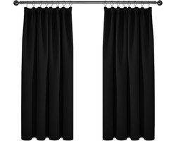 Verduisterende Gordijnen Zwart 117x138 cm (BxH) 2 Panelen met Plooiband - Kant-en-klaar Gordijnset voor Slaapkamer en Woonkamer