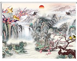 Verduisterende Rolgordijnen - Lichtdichte Jaloezieën - Privacy en Slaap - Bloemen en Berg Design - 120 x 180 cm - Multicolor