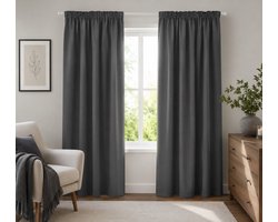 Verduisteringsgordijn 135x250 cm Antraciet met Plooiband - 100% Verduisterend Thermisch Gordijn voor Slaapkamer - Geluiddempend Polyester - Modern Effen Design