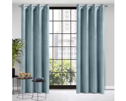 Verduisteringsgordijn, Ondoorzichtig, Satijnen Gordijn met Ringetjes - 1 st. Extra Lang Gordijn, Elegant, Effen, Woonkamer, Slaapkamer, 140x250 cm, Zeeblauw