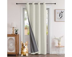 Verduisteringsgordijn, warmte-isolerend, met ringen, 132 x 137 cm, 1 paneel, geluidsisolatie, linneneffect, tegen kou en hitte, voor deur, raam, slaapkamer, woonkamer, kleedkast, lichtbeige