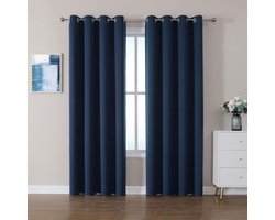 Verduisteringsgordijnen (1 stuk) - met ringen - slaapkamer gordijnen - woonkamer gordijnen - effen kleur - hoogwaardige gordijnen - Donkerblauw - 1,32 m x 2,74 m
