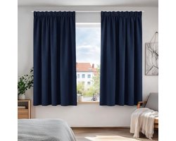 Verduisteringsgordijnen Plooiband, Thermische Gordijnen met Blackout Stof voor Woonkamer, Slaapkamer, 132x138 cm (B x H), Marineblauw, 2 stuks